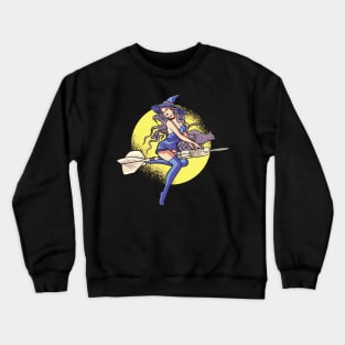 Funny Cute Girl with Cat Flying on Dart!! Crewneck Sweatshirt